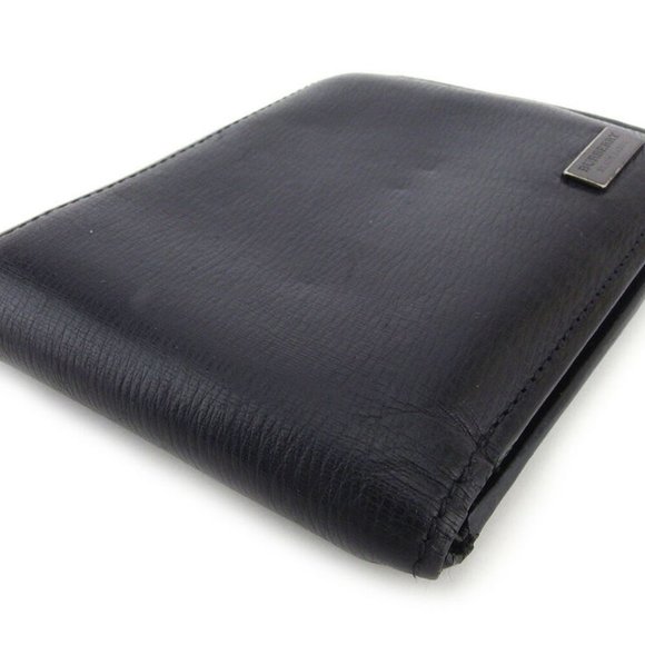BURBERRY BLACK LABEL two-fold wallet logo plate leather Auth USED T17115 - Picture 4 of 8